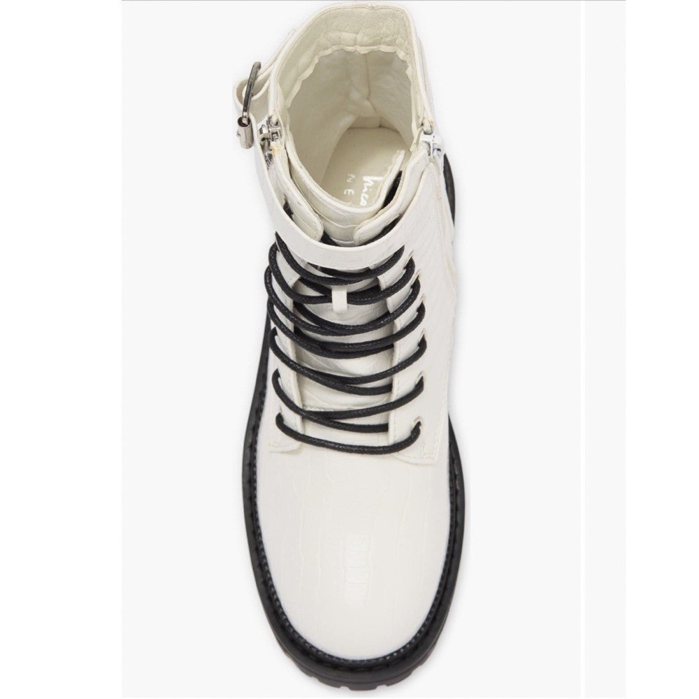 Nicole Miller Boots New‎ York Snakeskin Combat Moto City White Size 7 NEW - Picture 9 of 16